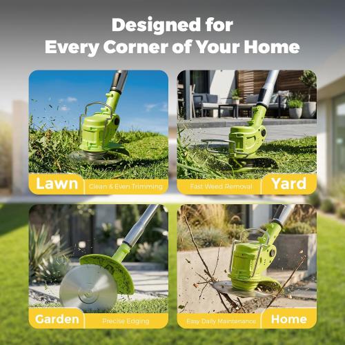 Cordless Weed Wacker Brush Cutter Weed Trimmer with Blade Stringless 21V | 2 X 2.0Ah Electric Weedwacker Battery Powered with Charger - User Friendly Small Yards Grass Cutter for Seniors & Beginner