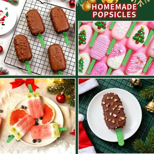 JANYUN 300 Pcs Green Popsicle Sticks for Crafts, 4.5 Inch Christmas Wooden Ice Cream Craft Sticks Popsicle Sticks for Waxing Christmas Valentines Day DIY Crafts Creative Designs Education