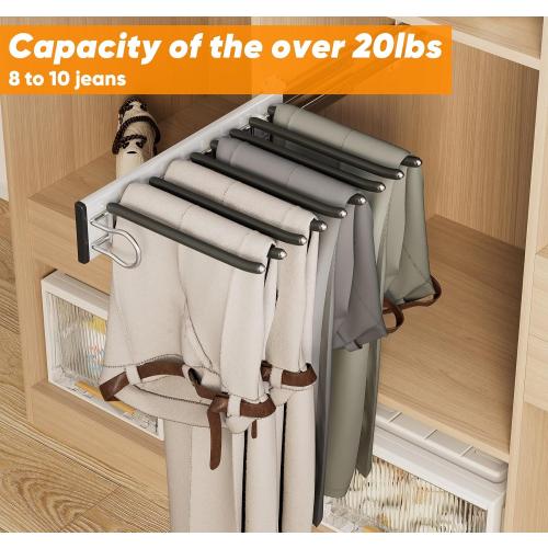 9 Arms Pull Out Pants Rack,Retractable Pull Out Trousers Rack Pull Out Trouser Hangers Pull Out Pants Hangers Space Saving (Black, Left Side Installation)
