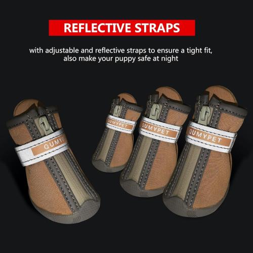 QUMY Dog Shoes for Small Dog, Puppy Dog Boots & Paw Protectors for Winter, Summer Hot Pavement, Waterproof in Rainy Weather, Ourdoor Walking, Indoor Hardfloors Skid-Resistant Khaki Size 1