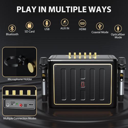 JYX Karaoke Machine with 2 Wireless Microphones, Portable Bluetooth Singing PA System Bass/Treble Adjustment, Supports TV Connetion/Bluetooth/USB/TF/AUX for Home Party