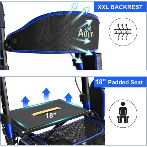 Walkers for Seniors, Rollator Walker with Seat, 350 lb Weight Capacity, 18 Big Seat, 8 All-Terrain Wheels, 6-Level Adjustable Height, Lightweight Aluminum Frame Rollator Walkers for Seniors (Blue)
