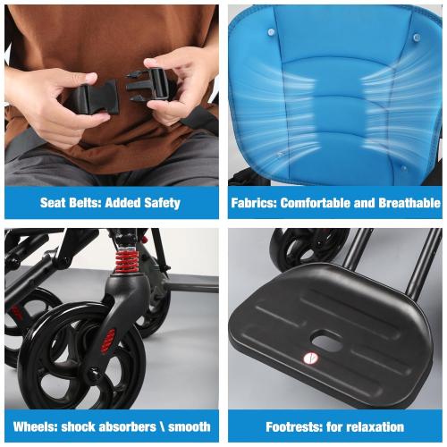 Wheelchairs for Adults,Transport Wheelchair Lightweight Foldable with Removable Cushion,Transport Chair,Ergonomic Travel Wheelchair with Telescopic Handle,Gifts for Grandpa,Blue