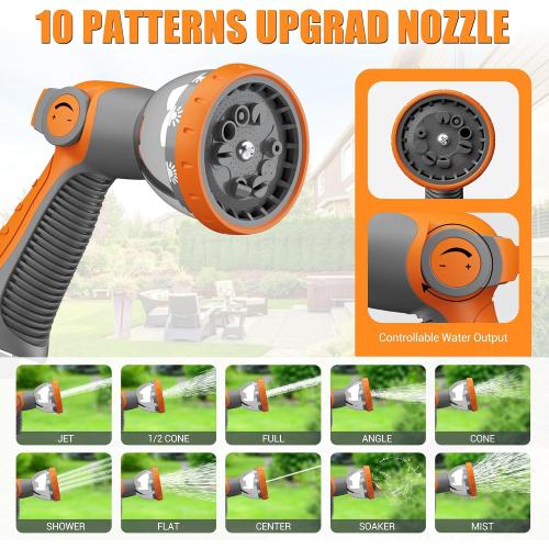 1/2 x 160 ft Retractable Hose Reel, Heavy Duty Retractable Garden Hose Reel Wall Mounted with 10-Pattern Hose Nozzle/Any Length Lock/Slow Return System/180°Swivel Bracket,Orange