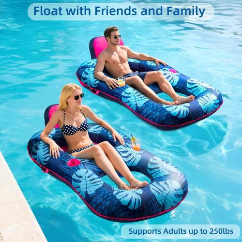 Upgrade Travel Pool Floats Adult with Carry Bag, Fabric Portable Packing Inflatable Pool Floats for Pool Floating, Luxury Floats with Backrest and Cup Holder, Fast Inflation, Floral Design