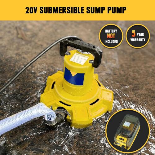 Cordless Submersible Sump Pump Compatible with Dewalt 20V Battery(Tool Only), 1320GPH Brushless Water Transfer Pump, Portable Electric Utility Pump w/ 15.4ft Cord for Garden Pond Pool Tub