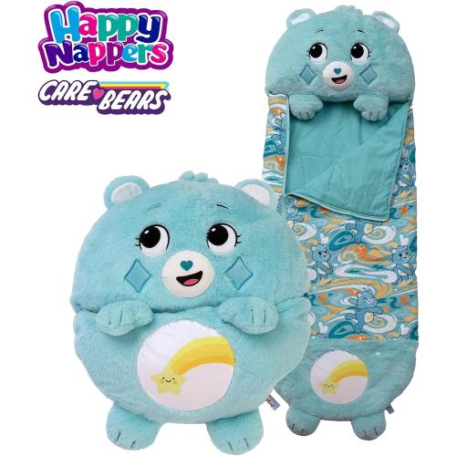 Happy Nappers: Care Bears Sleep Sack Large - Wish Bear - 66 x 30, 2-in-1: Plush Character Opens Into Sleeping Bag, Soft Nap & Play Animal, Kids 3