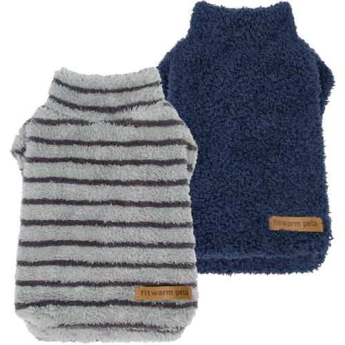 Fitwarm 2 Pack Striped Fleece Dog Sweater, Warm Winter Dog Clothes for Small Dogs Boy Girl, Fuzzy Pet Outfit, Doggy Pullover Jumper, Grey, Navy, XXL