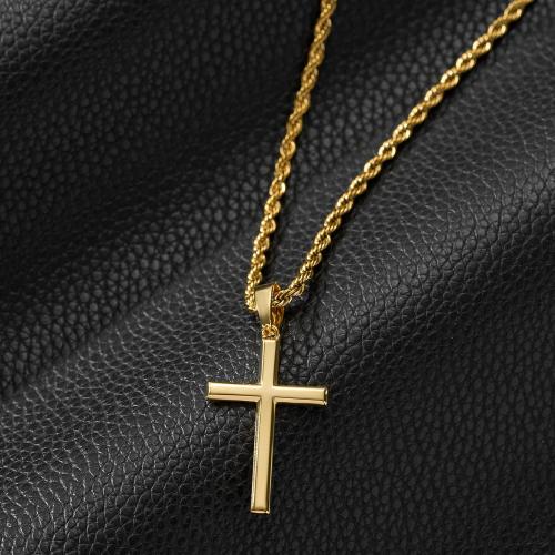 SWEETV 18K Gold Over 925 Sterling Silver Cross Necklace for Men/Women, Stainless Steel Cuban/Rope Chain Cross Pendant 18-24 inch, Religious Jewelry Gifts for Men