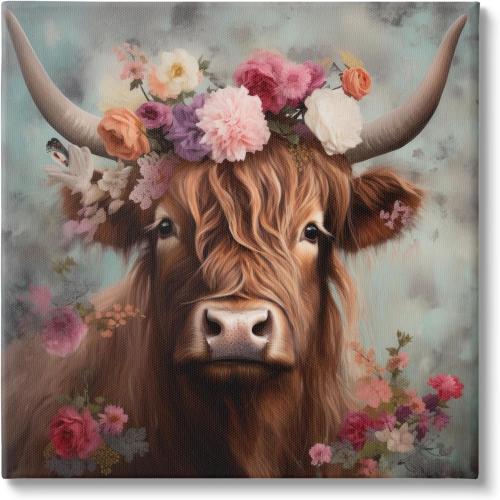 Stupell Industries Detailed Floral Highland Cow Canvas Wall Art by Irena Orlov