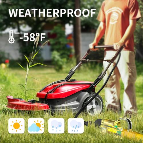 POWGRN 50 ft 12/3 Outdoor Extension Cord Waterproof Heavy Duty with Lighted Indicator End 12 Gauge 3 Prong, Flexible Cold-Resistant Long Power Cord Outside, 15Amp 1875W SJTW Yellow ETL Listed