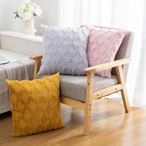 Faux Wool Throw Pillow Covers 18 x 18 Inch Set of 2 Boho Soft Plush Short Wool Pillowcase Square Cushion Case for Sofa Living Room, Light Pink