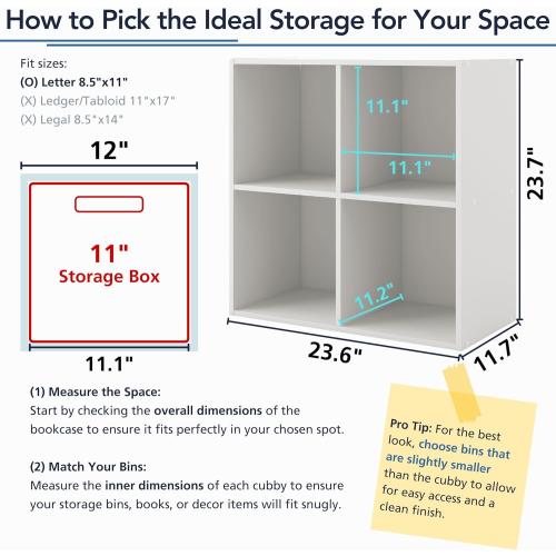 Homes: Inside   Out Apexa 4-Cube Storage Organizer Shelves, Stackable Wood Bookcase Fits Cubby Bins for Organization, Dorm Teen Room Decor & Home Office, White
