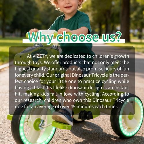 Dinosaur Kids Tricycle for Rider- Toddlers Kid Trike Bike Big Wheel with Music, Storage Basket,Light Wheel, Indoor/Outdoor Preschool Daycare Kids Bike,Best Gift for 3-7 Year Old Girls & Boys (Green)