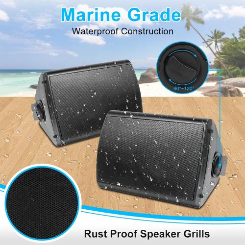 2pk Herdio 6.5 Inches Outdoor Bluetooth Speakers Waterproof with Powerful Bass,Wall Mount Speakers Wired Weather Resistant for Patio Home Deck Porch Backyard 400 Watts(Black)