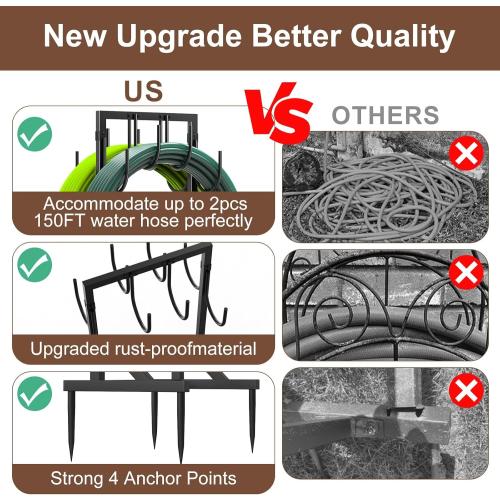Garden hose holder for outside，Freestanding Hose Stand with 8 Hooks，Water Hose Holder With 4 Reinforcing Spikes，hose holders for outside