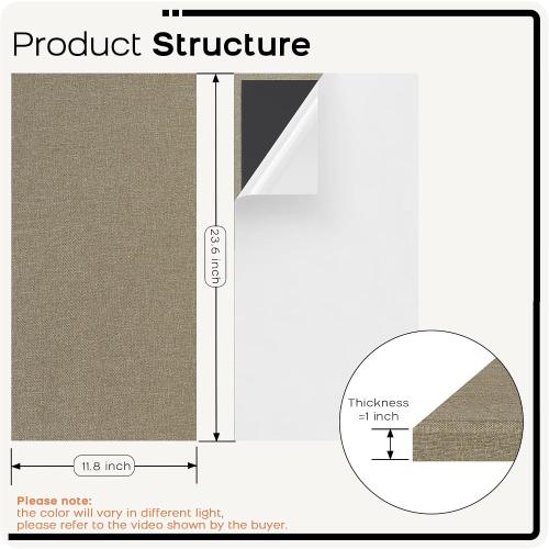 BUBOS 4 PCS Fabric Acoustic Panels, 23.6''x11.8''x1'' Self-Adhesive Soundproofing Panels for Home Studio, Office & Living Room, Sleek Design to Eliminate Echo,Fabric-Clad Jute