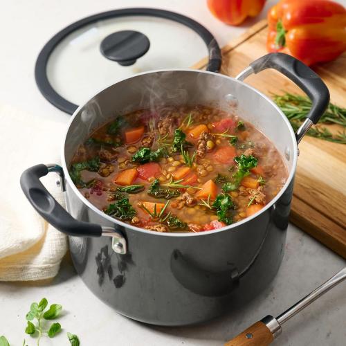 Tramontina Ceramic Non Stick 12-Piece Nesting Pots and Pans Set with Lids - Stackable Nonstick Cookware Set, Dishwasher and Oven Safe, Dark Gray
