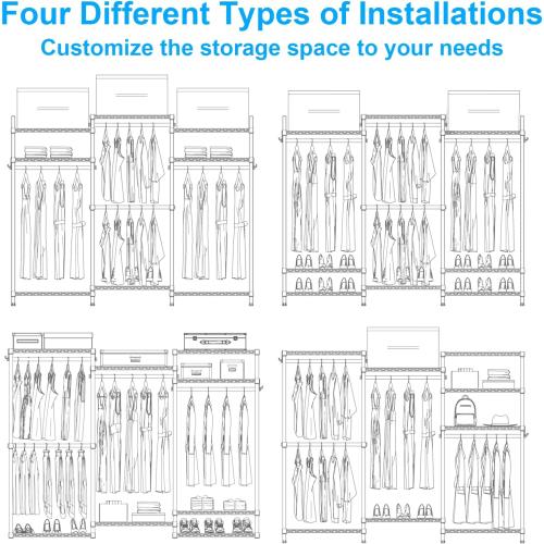 Ulif E13C Heavy Duty Closet Organizer System，Freestanding Clothing Racks for Hanging Clothes，Adjustable Garment Rack 63 W x 16 D x 77 H Hold 960 lbs，White Clothing Rack with Black Dustproof Cover