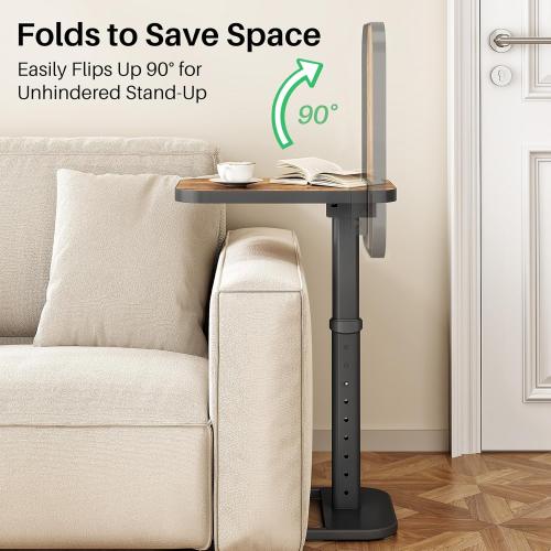 Kitstorack TV Tray Table, Adjustable Height & Flip-Top & Rounded Metal Corners, Snack Table for Couch, Sofa, Bed, Chair, Living Room, C Shaped End Side Table for Eating, Dinner or Laptop, Small Spaces