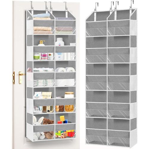 Over The Door Organizer, 5-Tier Extra Large Behind Door Storage with 10 Big Front & 10 Mesh Pockets, 80lb Capacity, Hanging Storage Organizer with Clear Window Kids Toys, Shoes, Diapers,**** Light Grey