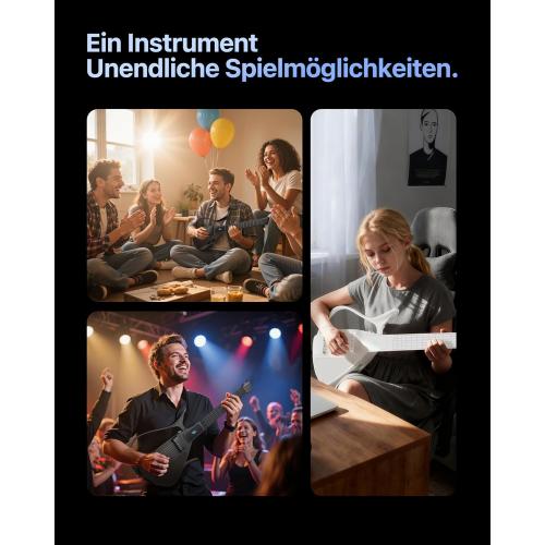 Color black Enya CYBER-G Smart Guitar With Silicone Strings, 24 Built-in Tones, Travel Silent Guitar with Speaker and Drum system,App Interactive Chord Sheets For Adults & Teens