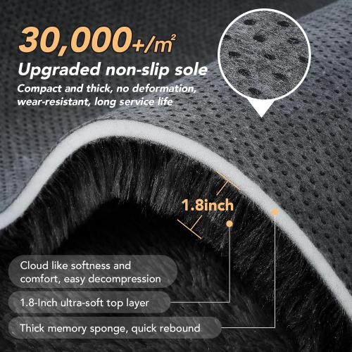 Round Area Rug 8Ft Black: Circle Black Rugs for Living Room- Fluffy Soft Round Rug- Shag Plush Carpet for Bedroom, 8x8 Feet