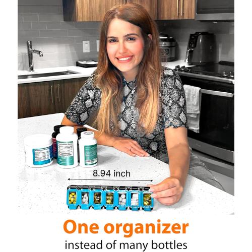 Weekly Pill Organizer 1 time a Day – Pill Box 7 Day with Enhanced Waterproof Seal, Large compartments Hold Big Vitamins & Supplements, Upgraded Locking lids, for Home & Travel use, Durable Hard case