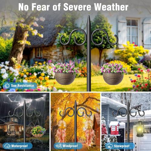 Double Shepherds Hooks for Outdoor, 108 Inch Heavy Duty Bird Feeder Pole with 5 Prongs Base, Adjustable Shepherds Hook for Bird Feeder, Garden, Weddings, Hanging Plant, 1 Pack