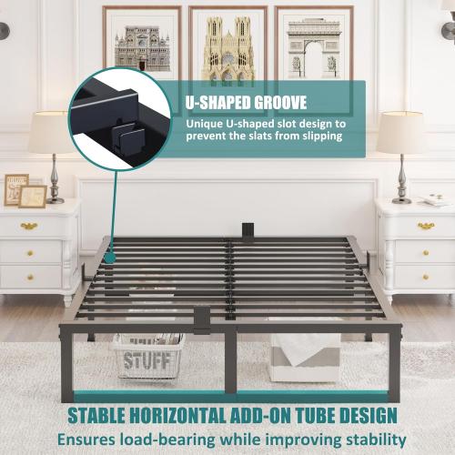 King Bed Frame, 14 Inch High 3500 lbs Metal Platform, Mattress Foundation with Steel Slat Support/No Box Spring Needed/Noise Free/Non-Slip/Easy Assembly