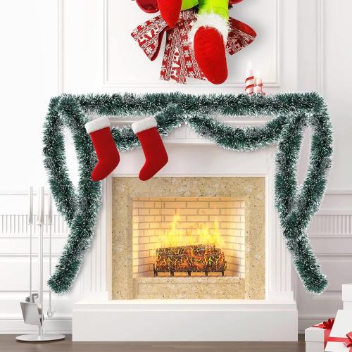 50 Ft Green Christmas Tinsel Garland Metallic Twist Shiny Garland for Xmas Christmas Tree Decorations, Holiday Home Party Supplies Indoor Outdoor Decor (Green)