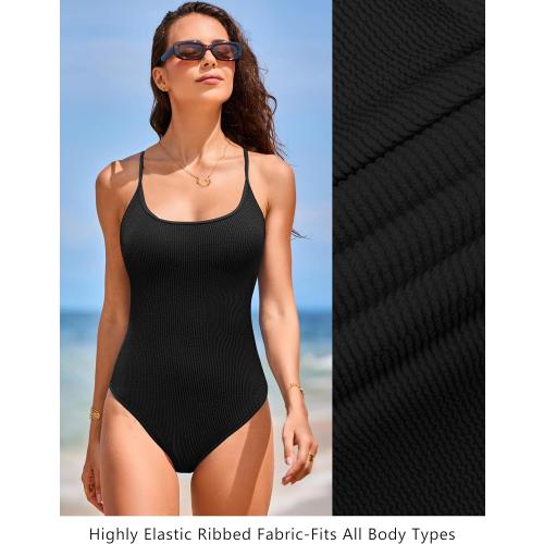 BMJL Women's Large Black One Piece Swimsuit Scoop Neck Slimming Bathing Suit High Cut Cheeky Swimwear