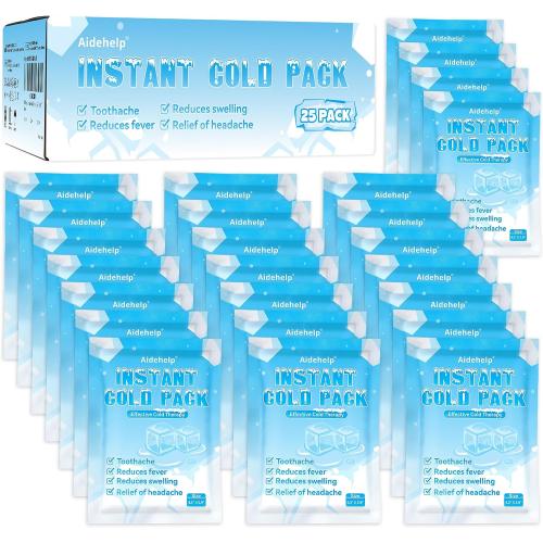 25 Pack Instant Cold Packs (4.3 x 5.9) - Disposable Ice Packs for Injuries | Cold Compress Ice Pack for Pain Relief, Swelling, Inflammation, Sprains, Toothache - Cold Pack for Athletes