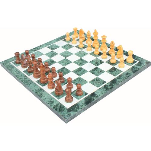 StonKraft Collectible Green Marble Chess Board Set   Wooden Crafted Pieces Pawns