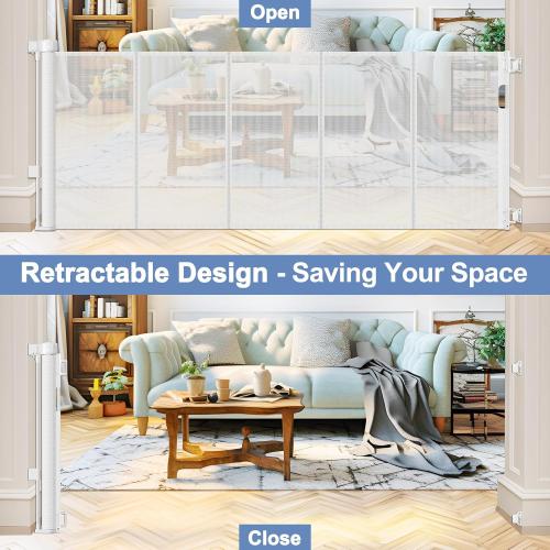 Reinforced Retractable Baby Gates with Support Rod 60 Wide Retractable Baby Gate for Stairs Retractable Dog Gate Outdoor Retractable Gate Outdoor Prevent Babies and Pets from Squeezing Under The Gate