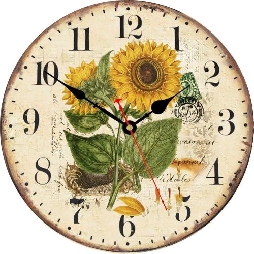 Size  8 Inch Summer Sunflower Wall Clock, Retro Rustic Floral Battery Operated Clocks, Wooden Decorative Easy to Read Clock for Home/Office/School/Bar