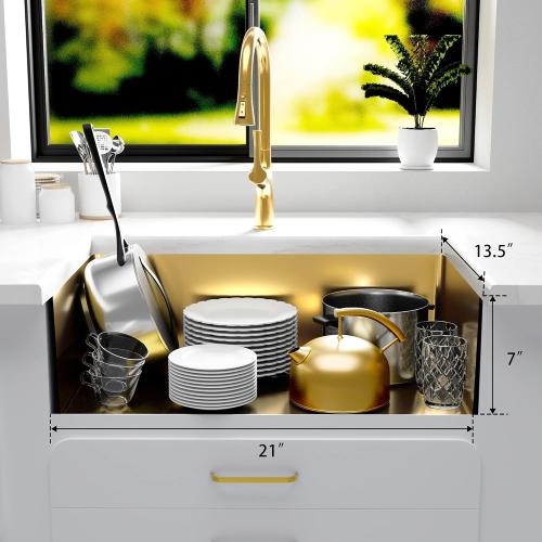 MILOSEN Undermount Gold Kitchen Sink, Stainless Steel Farmhouse Apronfront Kitchen Sink, 23×16 inch Kitchen RV Sink, Small Single bowl Apron Sink, 7 inch Depth Kitchen RV Sinks