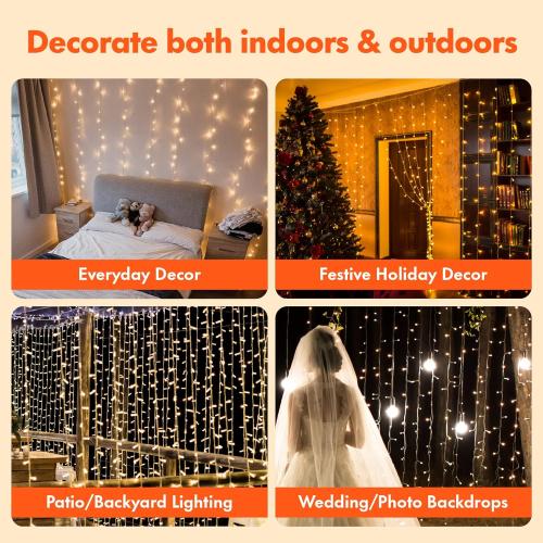 Twinkle Star 300 LED Curtain String Lights, 8 Modes Plug in Fairy Lights for Bedroom,Wedding,Party,Birthday, Hanging Twinkle Light for Indoor Outdoor Wall Window Backdrop Decoration, Warm White
