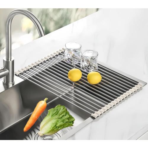 Roll Up Dish Drying Rack, 17.7 x 11.8 Over The Sink Dish Drying Rack, Dish Drying Rack for Kitchen Sink Counter Storage (Grey)