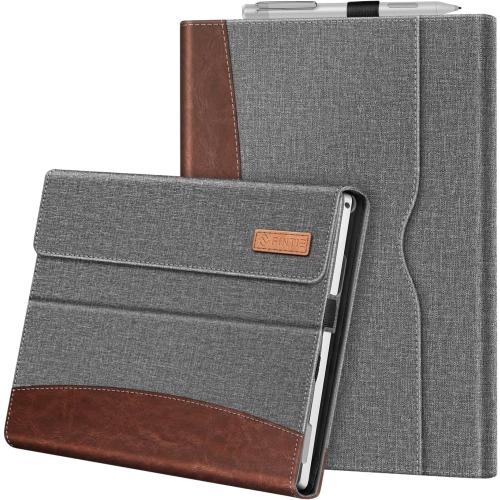 Fintie Case for 12.3 Inch Microsoft Surface Pro 7 Plus, Surface Pro 7/6/5/4/3 - Portfolio Business Cover with Pocket, Compatible with Type Cover Keyboard, Gray/Brown