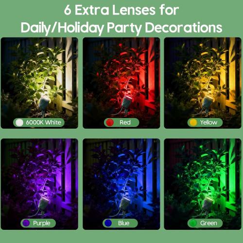 Outdoor Spot Lights for Yard,120V Plug-in Christmas Spot Lights with Timer Remote Control,6000K Landscape Lighting with 5 Color Lenses (Red,Yellow,Green,Blue,Purple),IP67 Waterproof,2 Pack