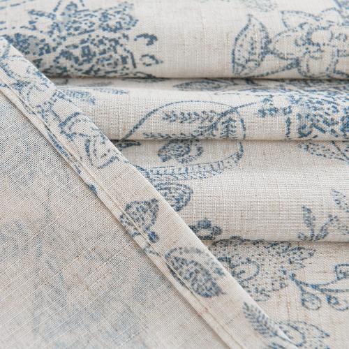 Lazzzy Linen Farmhouse Curtains for Living Room 84 Inch Length Floral Print Window Curtains Semi Sheer Drapes for Bedroom Country Light Filtering Curtain Grommet Top 2 Panels Blue on Beige