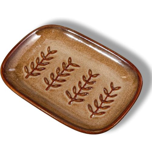 HighHerz Aesthetic Ceramic Soap Dish for Shower, Soap Holder with Raised Relief, Shower Soap Dish for Shampoo Bar Or Sponge, Soap Saver for Bathroom, Kitchen, Sink, Decorative Soap Tray (Brown)