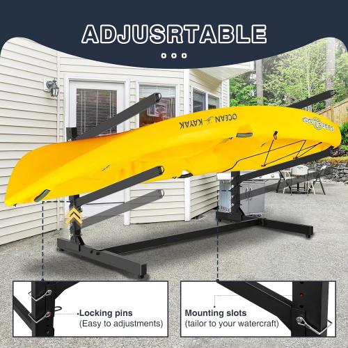 Black 28 Heavy Duty Kayak Storage Rack - Adjustable Freestanding Stand for Kayaks, Canoes, Paddleboards, and Surfboards - Ideal for Garage, Shed, Dock, and Outdoor Storage