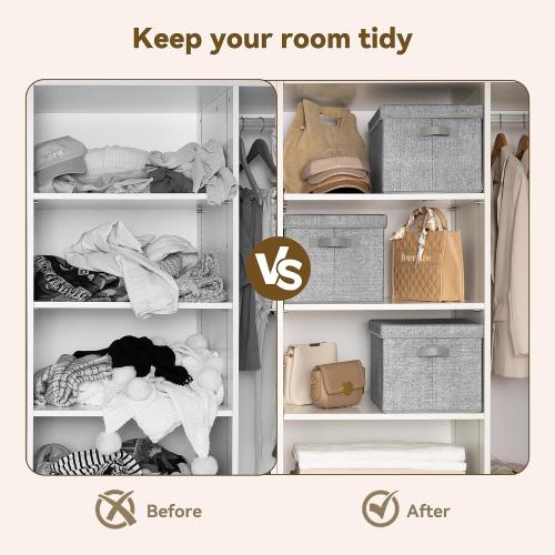 GRANNY SAYS Fabric Boxes with Lids, Storage Bins with Handles, Shelf Bins for Organizing, Extra Large Storage Boxes for Linens Clothes, Decorative Storage Containers, Gray, 3-Pack
