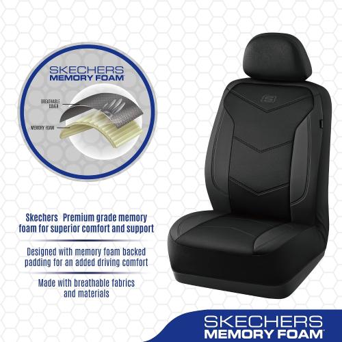Skechers Memory Foam Seat Covers,Leather Car Seat Covers, Ultimate Comfort & Support Front Seat Covers Airbag Compatible, Automotive Universal Fit Most for SUVs, Vans, Sedans, Cars, Trucks,Black
