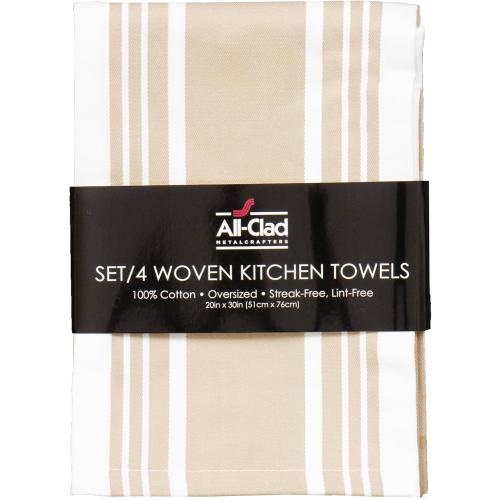 All-Clad Woven Bistro Kitchen Towels: Highly Absorbent, Super Soft Long Lasting - 100% Cotton, 20x30 Dish Towels for Cleaning & Drying Dishes, Pans, Glassware, or Countertops, (6-Pack), Cappuccino