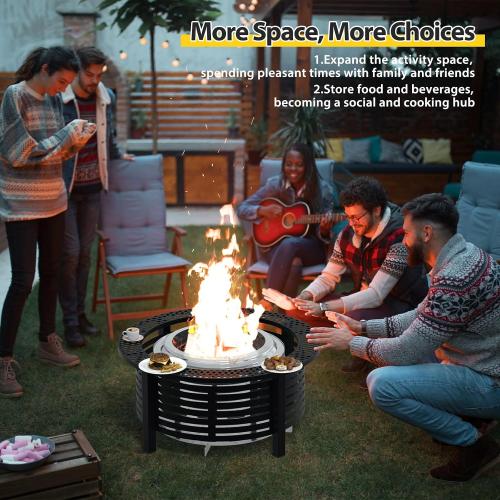Fire Pit Surround Tabletop for Solo Stove Bonfire & Ranger 2.0 with Heat Shield, 36'' Powder-Coated Iron Surround Solo Stove Accessories for Safety & Extra Space, 25 Inner Fits Most Firepits, Black