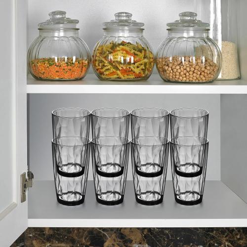 Top-spring Plastic Reusable Drinking Glasses Set of 8 | BPA-Free 16-Ounce Stackable Kitchen Plastic Water Tumblers Shatterproof Drinking Cups Grey