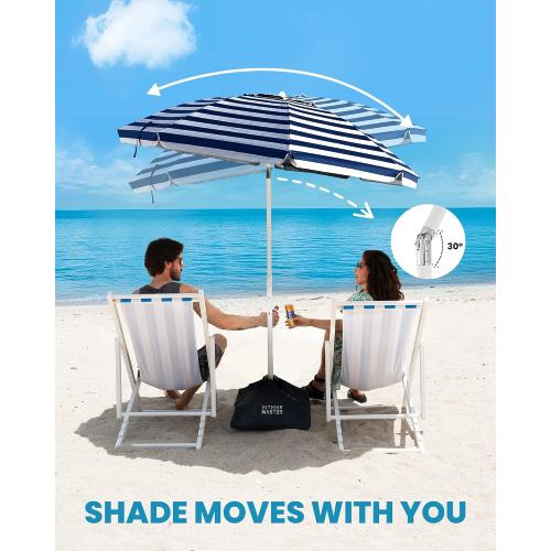 OutdoorMaster 7.2ft Beach Umbrellas for Sand with Sandbag & Anchor | 7.2ft Adjustable Umbrella for Beach, Wind Resistant, Portable UPF50  Sunshade with Carry Bag for Patio
